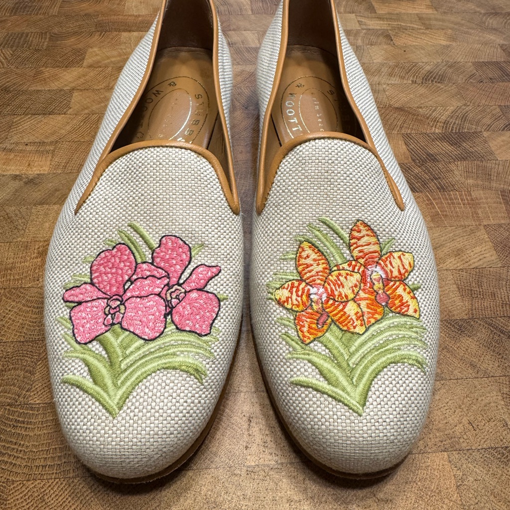 Stubbs & Wootton Pink And Orange Floral Loafers